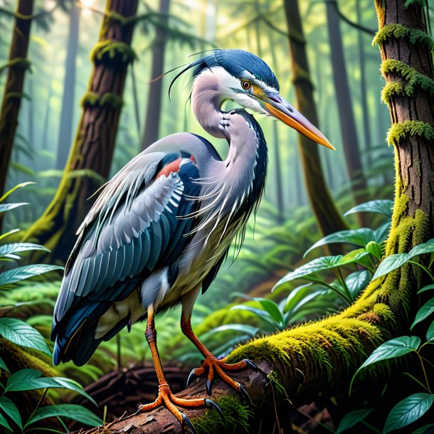 Image of a heron in a gloves in the forest