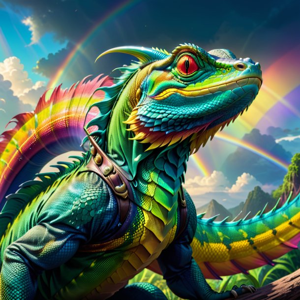 Illustration of a basilisk in a belt on the rainbow