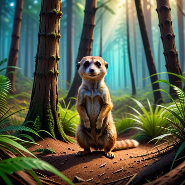 Picture of a waiting of a meerkat in the forest