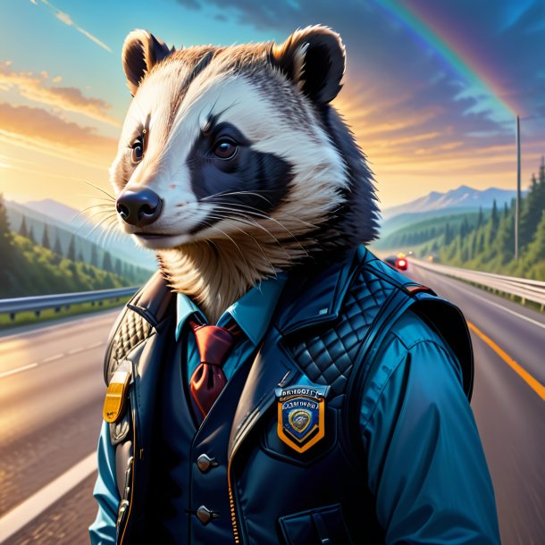 Illustration of a badger in a vest on the highway