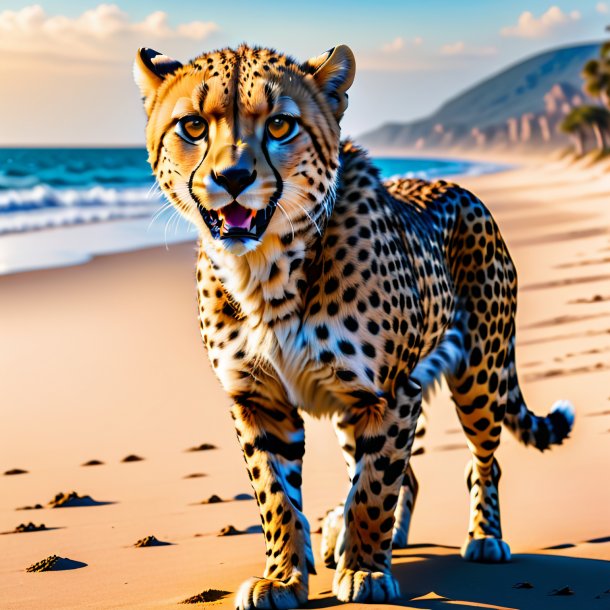 Image of a threatening of a cheetah on the beach