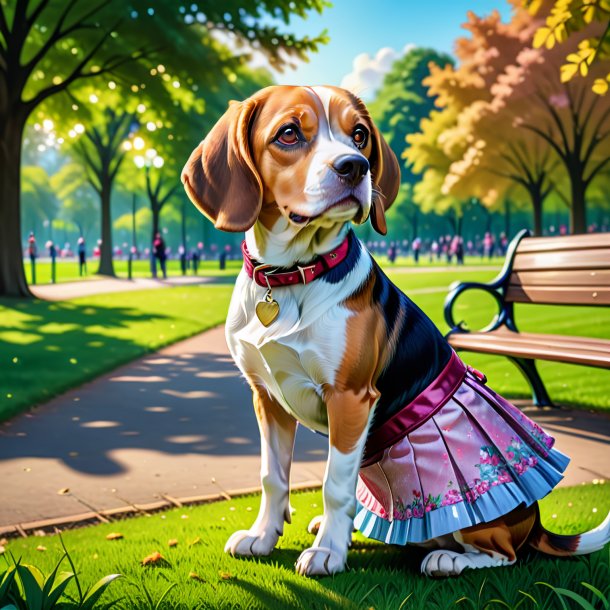 Illustration d'une beagle dans une jupe dans le parc