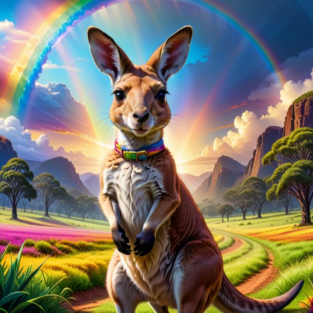 Illustration of a kangaroo in a belt on the rainbow