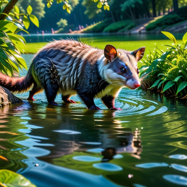 Imagem de uma natação de um gambá no parque