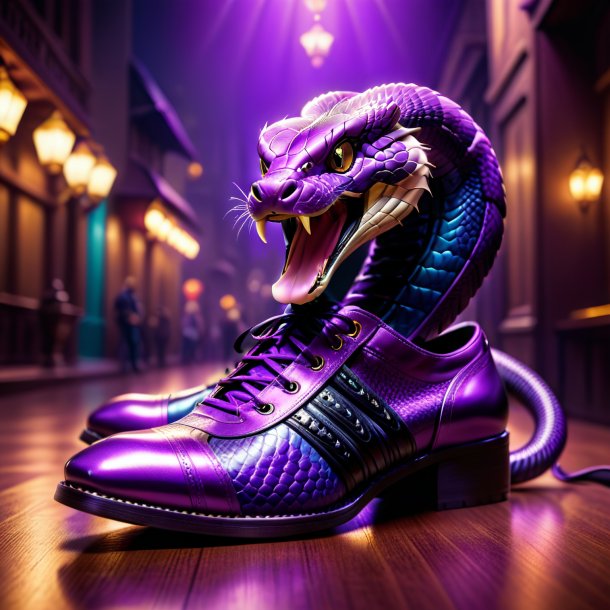 Photo d'un cobra dans des chaussures violettes