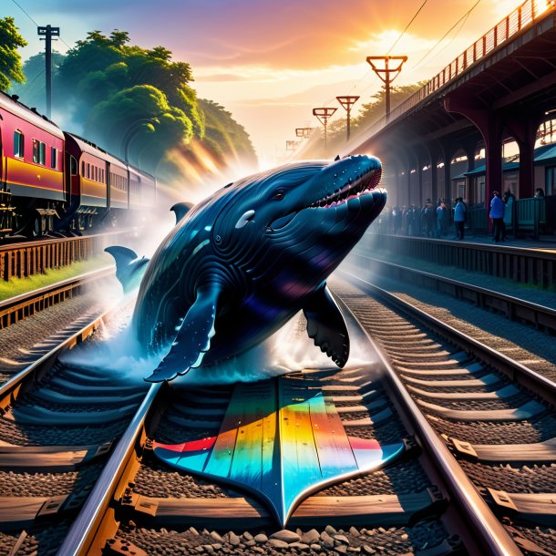 Picture of a playing of a whale on the railway tracks