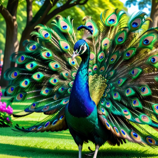 Pic of a smiling of a peacock in the park