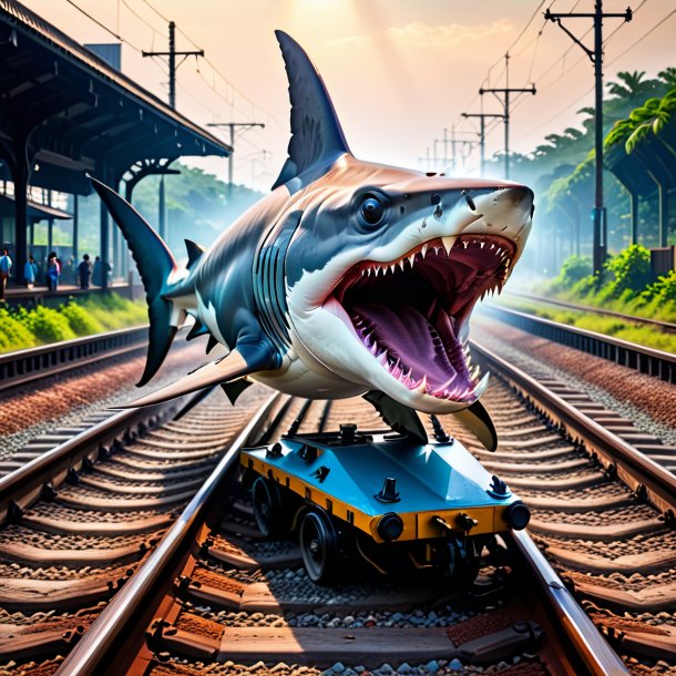 Picture of a eating of a hammerhead shark on the railway tracks