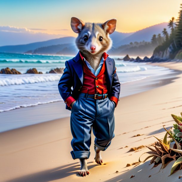 Pic d'un possum dans un pantalon sur la plage