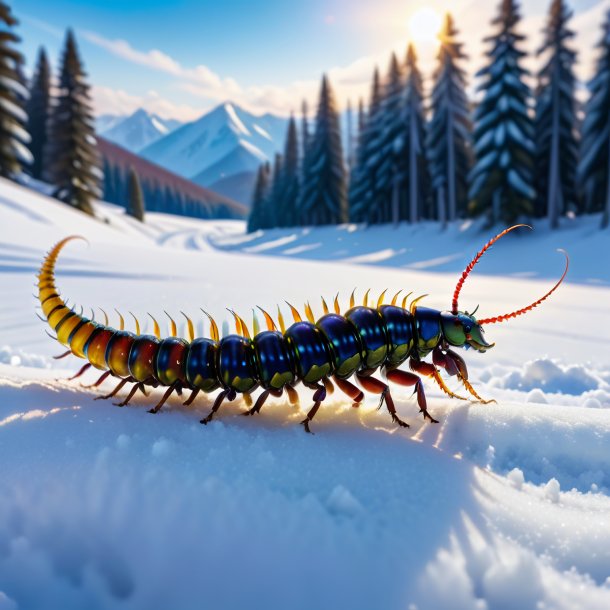 Foto de uma dança de uma centopéia na neve