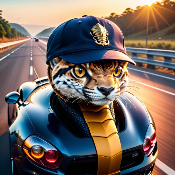 Photo d'un cobra dans une casquette sur l'autoroute