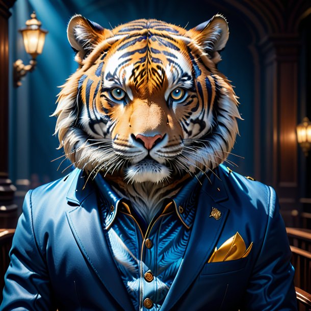 Image of a tiger in a blue jacket