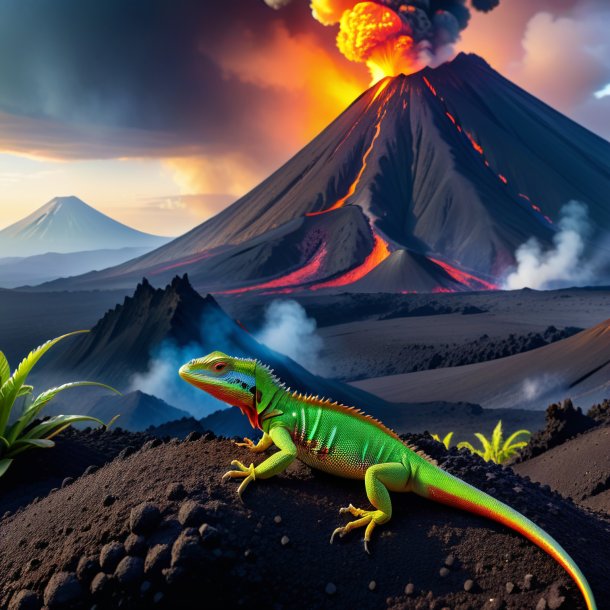 Photo d'une attente d'un lézard dans le volcan