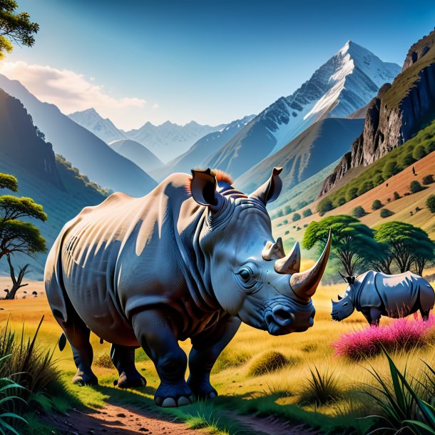 Photo of a waiting of a rhinoceros in the mountains