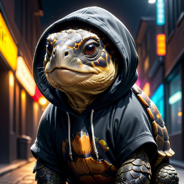 Pic of a tortoise in a black hoodie