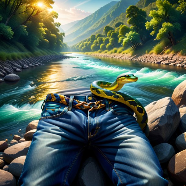 Illustration of a snake in a jeans in the river