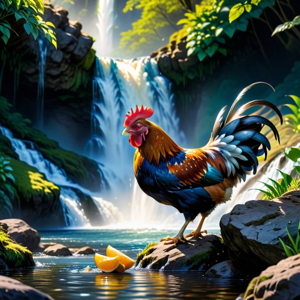 Photo d'un repas d'une poule dans la cascade