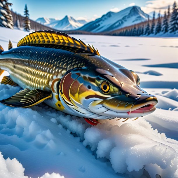 Image d'un repos d'un brochet dans la neige