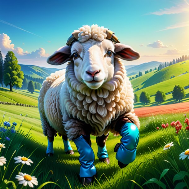Drawing of a sheep in a gloves in the meadow
