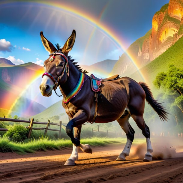 Image of a dancing of a mule on the rainbow