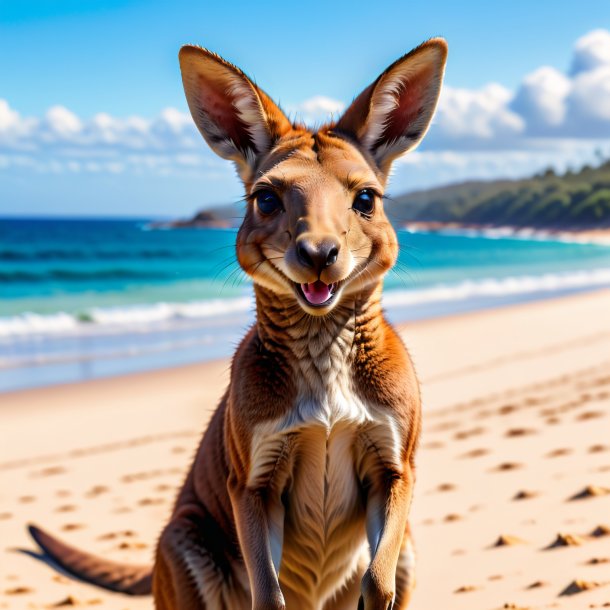 Picture of a smiling of a kangaroo on the beach