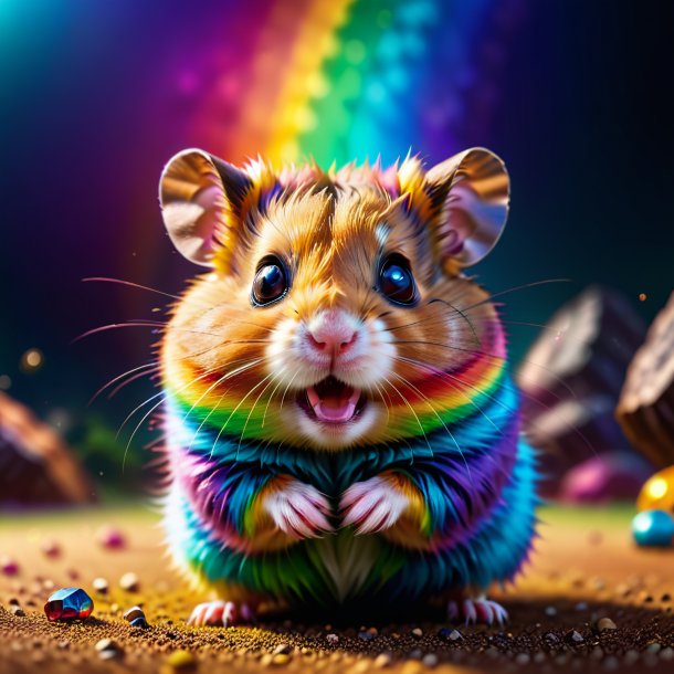 Image of a threatening of a hamster on the rainbow