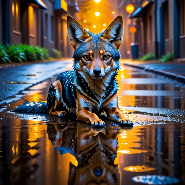 Foto de una espera de un chacal en el charco