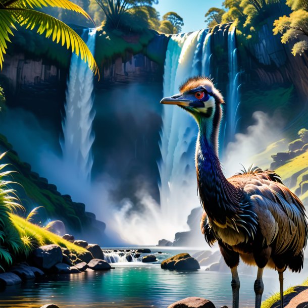 Picture of a smoking of a emu in the waterfall