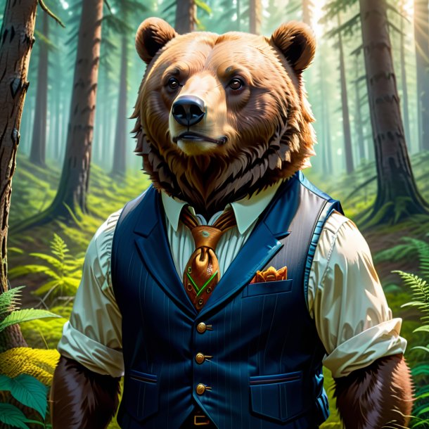 Drawing of a bear in a vest in the forest