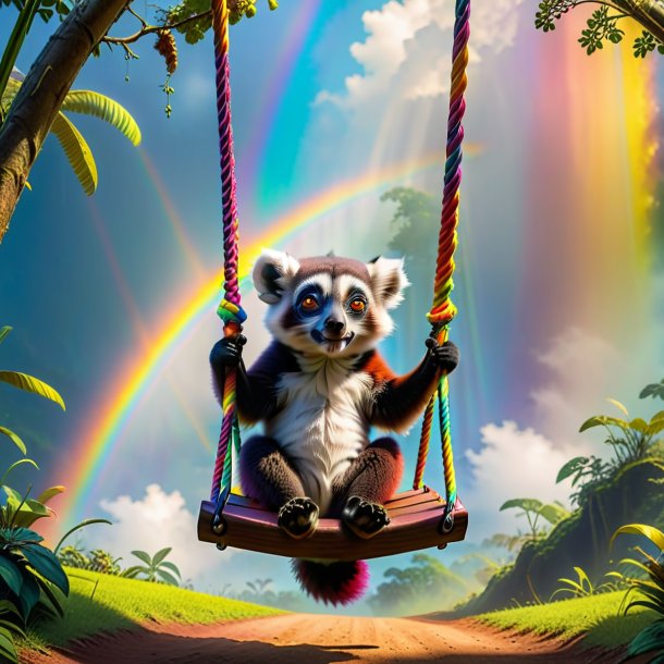 Photo of a swinging on a swing of a lemur on the rainbow