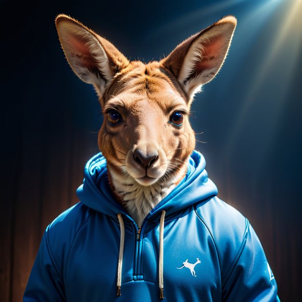 Image of a kangaroo in a blue hoodie