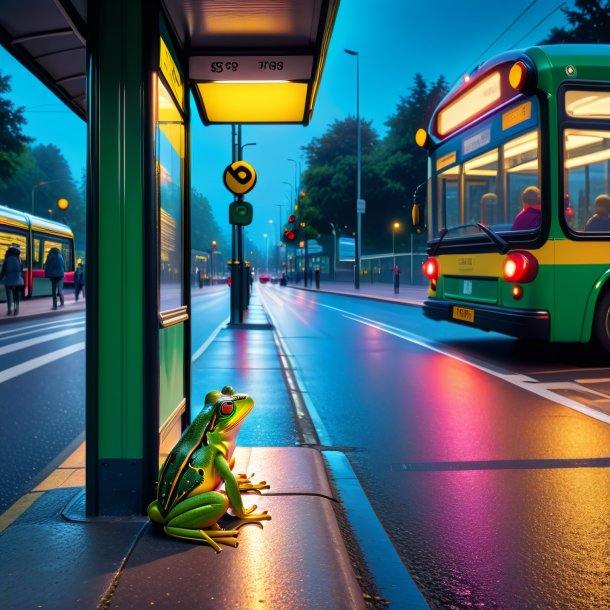 Photo of a waiting of a frog on the bus stop