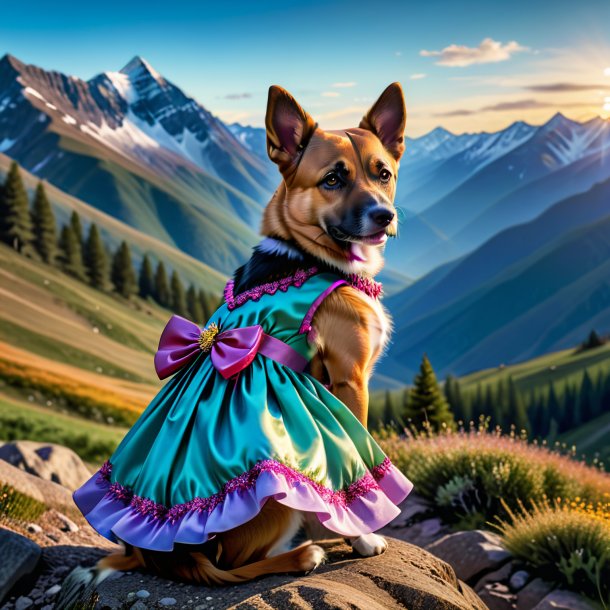 Image of a dog in a dress in the mountains