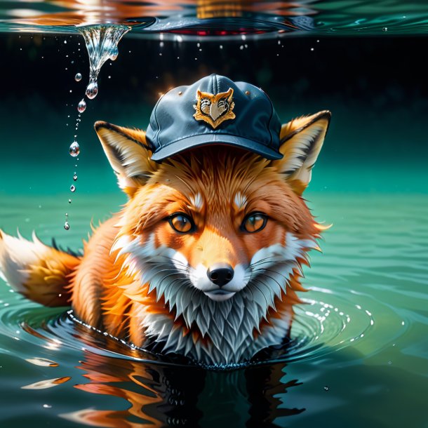 Drawing of a fox in a cap in the water