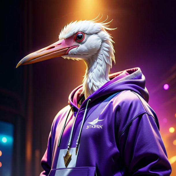 Picture of a stork in a purple hoodie