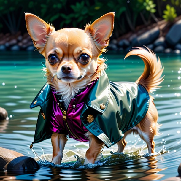 Dessin d'un chihuahua dans un manteau dans l'eau