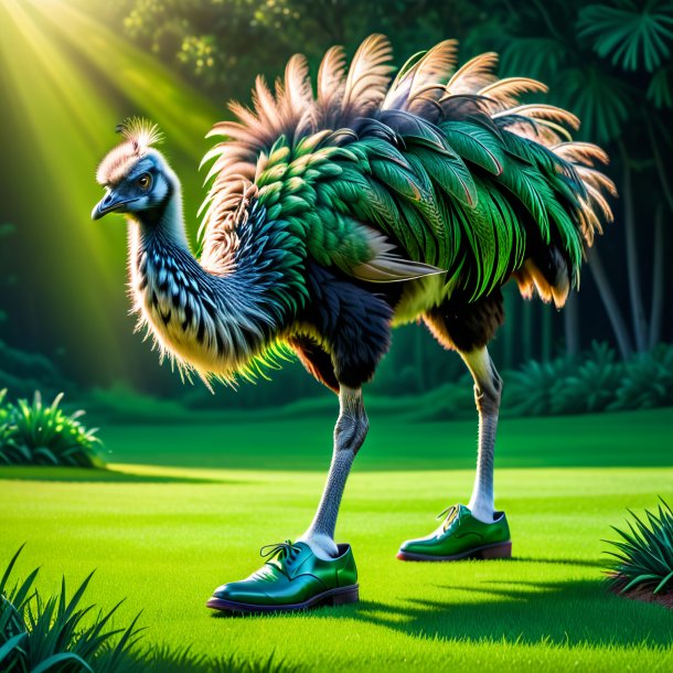 Picture of a emu in a green shoes