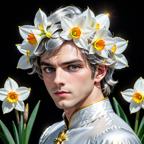 "portrait of a silver narcissus, white"