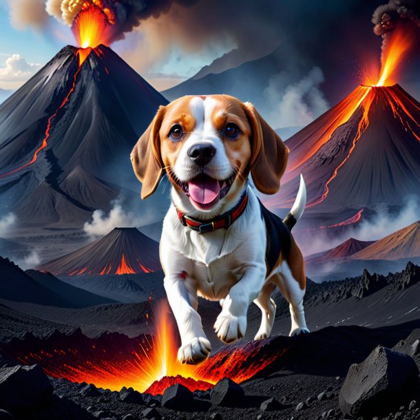 Image of a playing of a beagle in the volcano