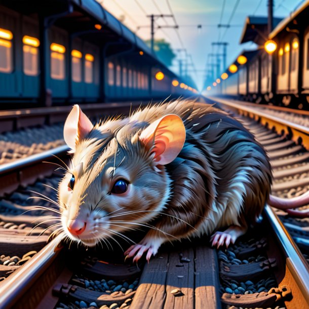 Foto de un sueño de una rata en las vías del tren