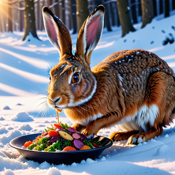 Picture of a eating of a hare in the snow