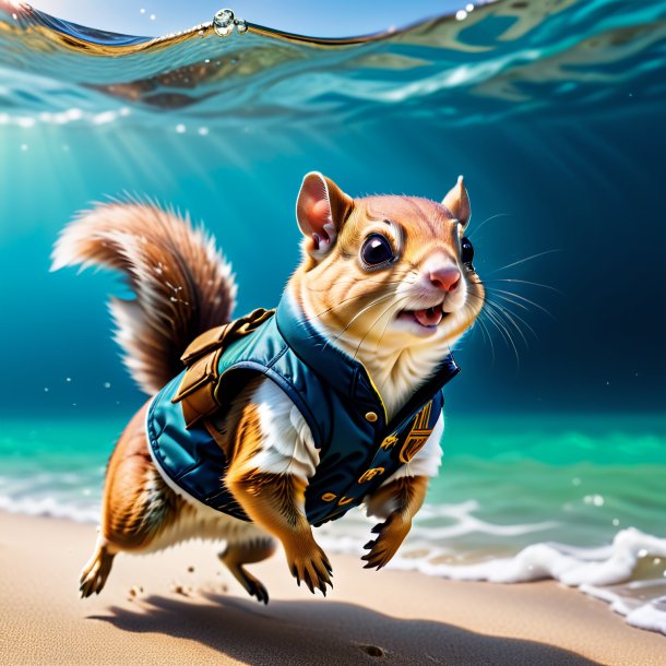 Photo of a flying squirrel in a vest in the sea