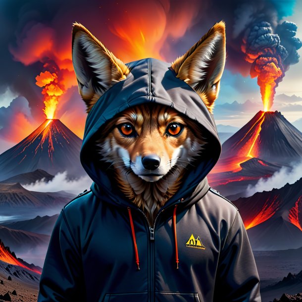 Image of a jackal in a hoodie in the volcano