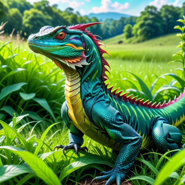 Pic of a basilisk in a belt in the meadow