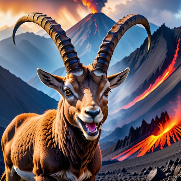 Image d'un sourire d'ibex dans le volcan