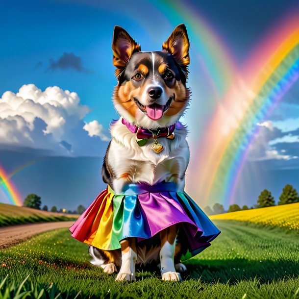 Foto de un perro en una falda en el arco iris