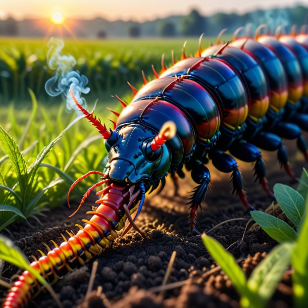 Image of a smoking of a centipede on the field