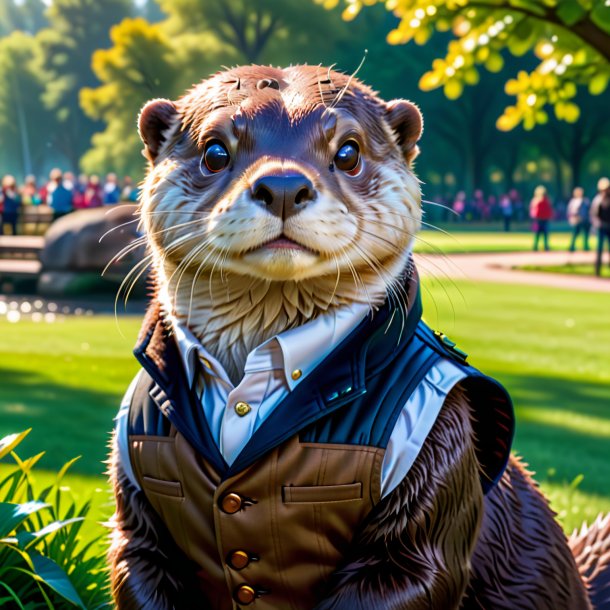 Pic of a otter in a vest in the park