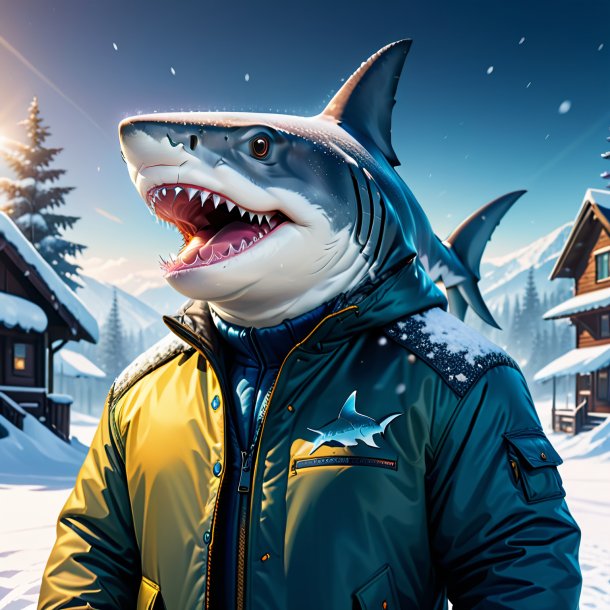 Illustration of a shark in a jacket in the snow