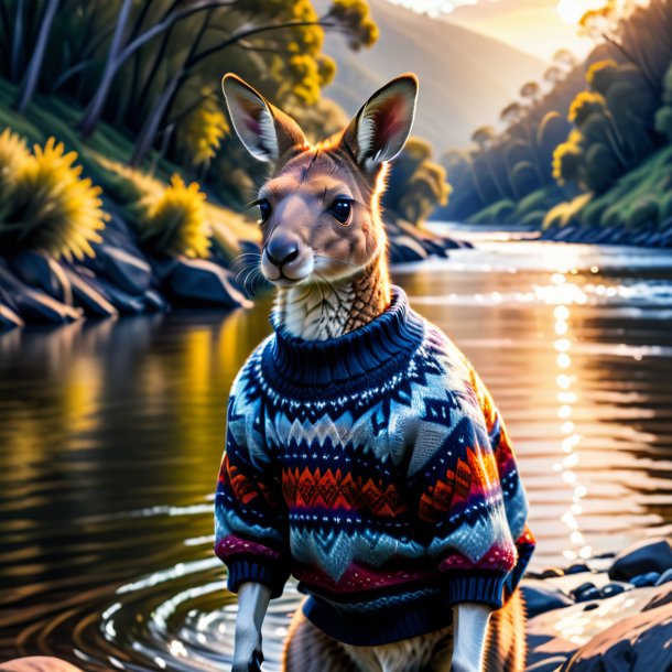 Pic of a kangaroo in a sweater in the river